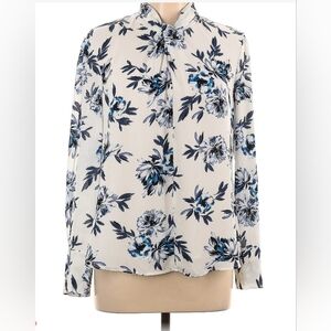 Floral pattern blouse, tie neck. White House Black Market